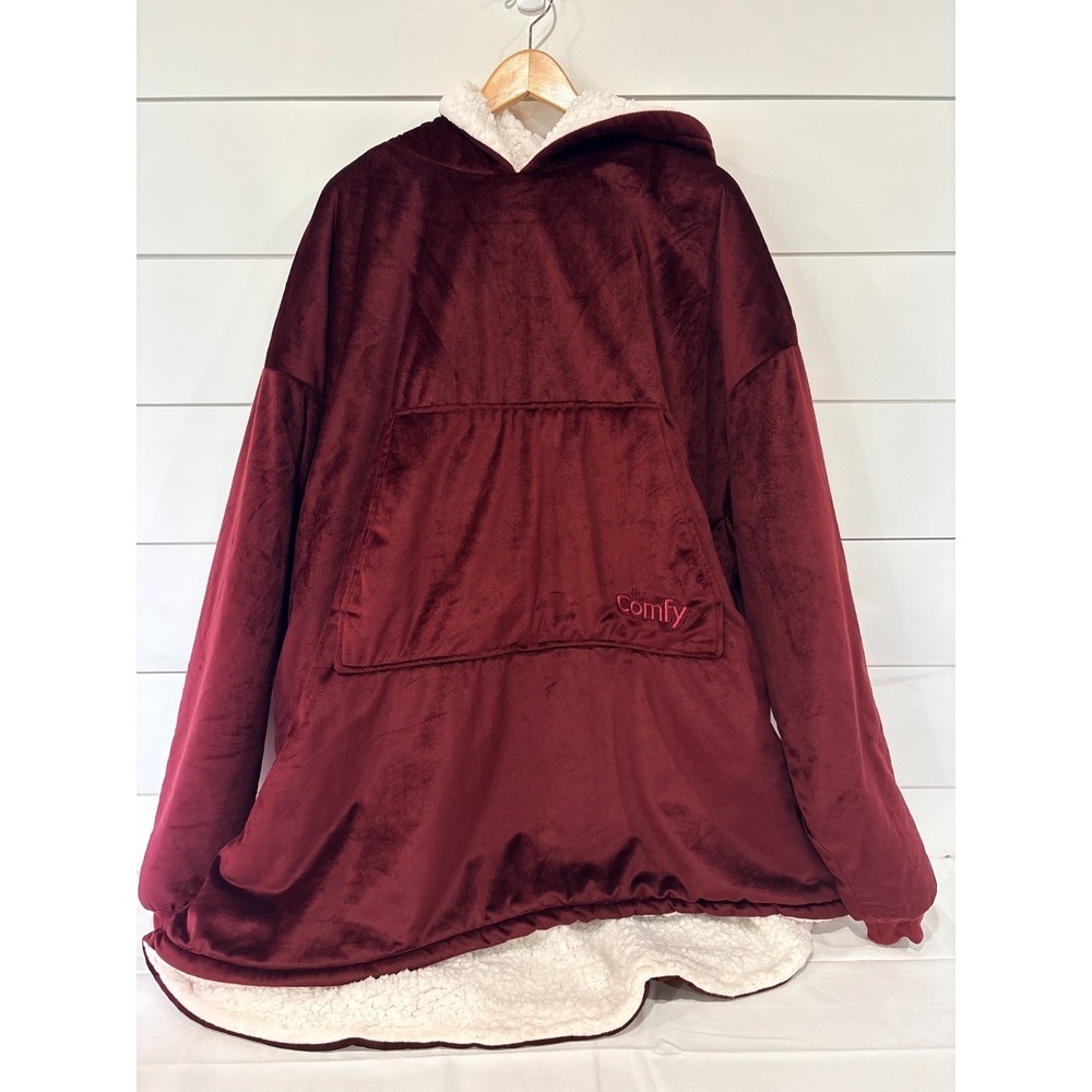 The Comfy Wearable Sherpa Hoodie Blanket One Size Fits All Maroon